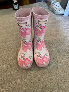 LoveShackFancy x Hunter Boots Pink Floral Bow Kids Waterproof Rain Boots